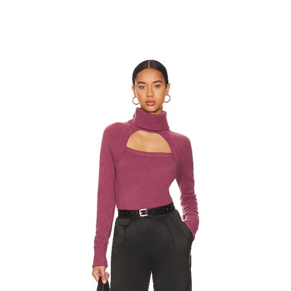 Paige Sweaters - Paige Womens Wool Raspberry Mousse Cherise Pink Cut Out Turtleneck Sweater Top M